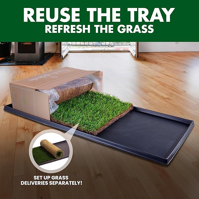 Fresh Patch Plastic Tray for XL Real Grass Pee and Potty Training Pads for Large Dogs and Multi-Dog Households – 4 ft x 2 ft Multi-Purpose and Reusable Crate Tray for Indoor and Outdoor Use