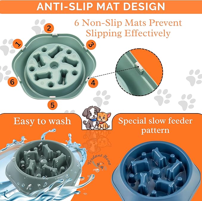2 PCS Slow Feeder Dog Food Bowl – Bowl Designed to Slow Eating, Promotes Healthy Digestion and Prevents Bloat, Ideal for Cats and Dogs (Blue-Blue)