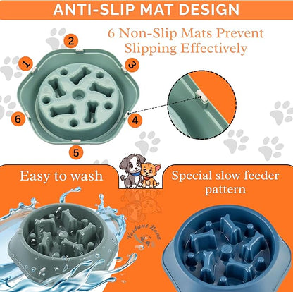 2 PCS Slow Feeder Dog Food Bowl – Bowl Designed to Slow Eating, Promotes Healthy Digestion and Prevents Bloat, Ideal for Cats and Dogs (Blue-Blue)