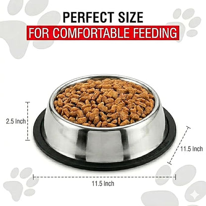 Loving Pets Stainless Steel Non-Tip Dog Bowl – Heavy Duty No Spill Dog Bowl with Removable Rubber Base – Durable, Non-Skid Stainless Steel Dog Food Bowl & Dog Water