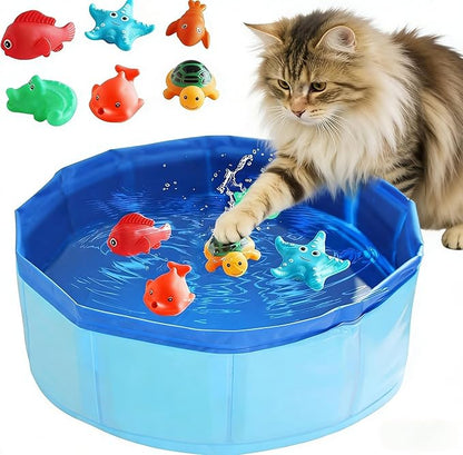 Obfuscate Cat Pool Toy,Portable Cat Water Toy with Interactive Fish Toys,Engaging Interactive Cat Toys for Indoor Cats,6 PCS Blue Set for Bored Cats