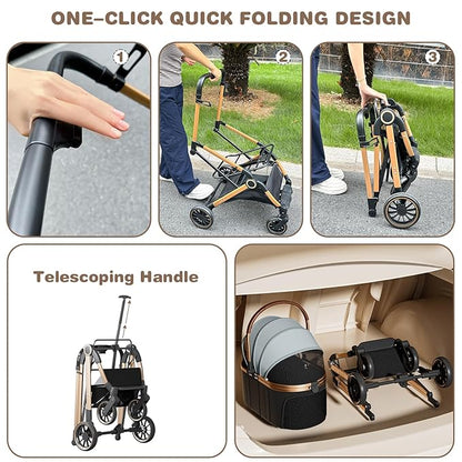 4 Wheels Pet Stroller for Small Medium Dogs Cats Up to 45 lbs Folding Dog Stroller with Detachable Breathable Carrier Suitable for Car Seat, Hand Carry & Travel, All Terrain, 3 in 1 Multifunctional