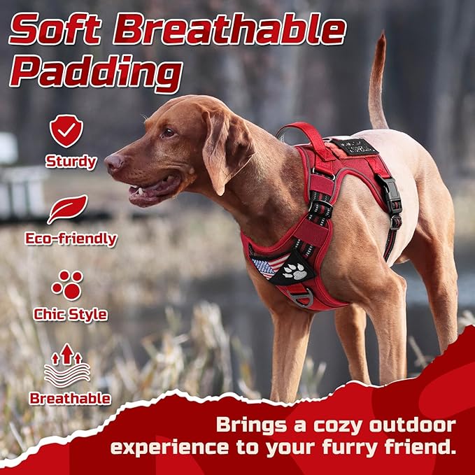 rabbitgoo Tactical Dog Harness for Large Dogs, No Pull Military Service Vest with Handle & Molle, Easy Control for Training Walking, Adjustable Reflective Straps, Red, XL