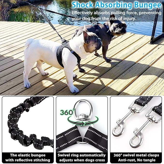 Double Retractable Dog Leash for Two Dogs Up to 50 lbs - 16 ft Coupler Leashes for Small Medium Dogs - One Locked System, Non Slip Grip, Tangle Free (Grey)