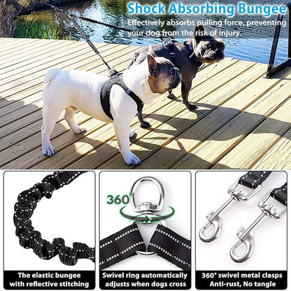 Double Retractable Dog Leash for Two Dogs Up to 50 lbs - 16 ft Coupler Leashes for Small Medium Dogs - One Locked System, Non Slip Grip, Tangle Free (Grey)