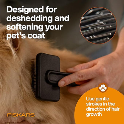 Fiskars Pet, Cat and Dog Brush, Fine Bristles & SoftGrip Handle for Gentle Grooming and Deshedding, Cat and Dog Supplies, Orange/Black