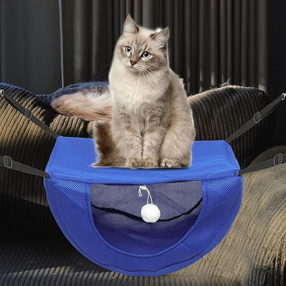 Happyyami Breathable Mesh Cat Hanging Bed, Summer Cat Sleeping Hammock for Cage, Machine Washable Blue M Kitten Nest Indoor Small Pet Hammock