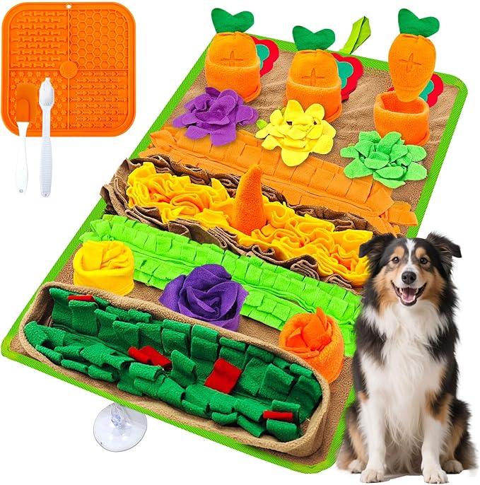 Snuffle Mat for Dogs Large Breed and Lick Mat Set, Interactive Dog Enrichment Puzzle Toys for Puppy Small Medium Large Dogs Cats, Cognitive Sniff Foraging Mats Slow Feeding Mental Stimulation