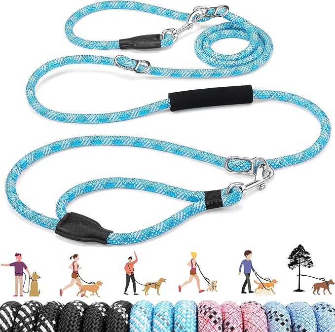 Lukovee Hands Free Dog Leash, 10FT Adjustable Training Lead 1/2 Inch Nylon Heavy Duty Lead No Pull for Large Medium Dogs, Tangle Free Reflective Waist-Leash for Walking Running(Xie-Blue, Plus Handle)