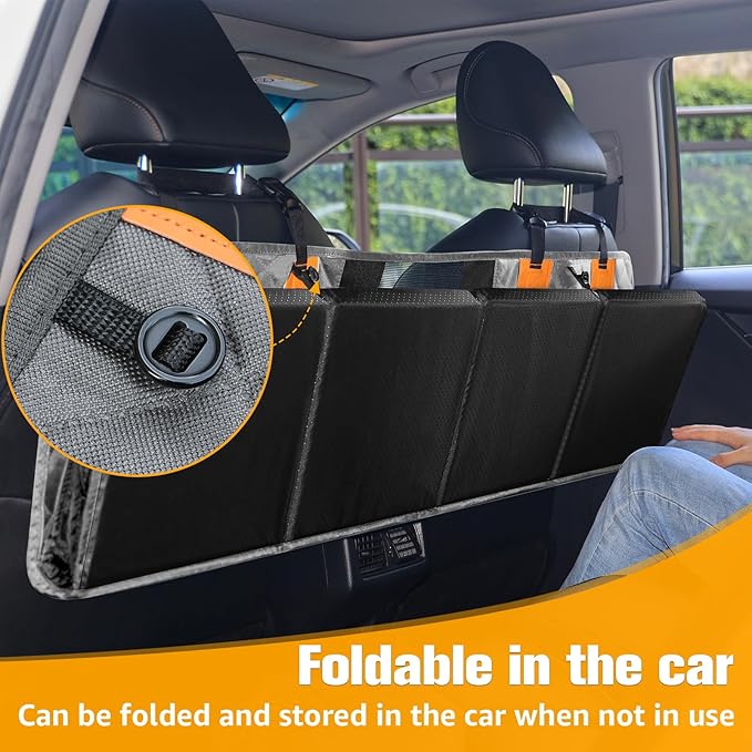 PETICON Back Seat Extender for Dogs, Hard Bottom Dog Car Seat Cover - Supports 400lbs, Rear Seat Pet Cover with Mesh Window, Waterproof Dog Hammock for Car SUV