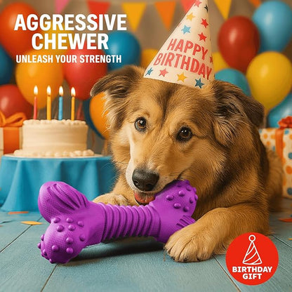 Dog Toys for Aggressive Chewers, Dog Toys for Medium Large Dogs, Natural Rubber Dog Chew Toys with Beef Flavor, Indestructible Chew Toys for Aggressive Chewers (Purple)
