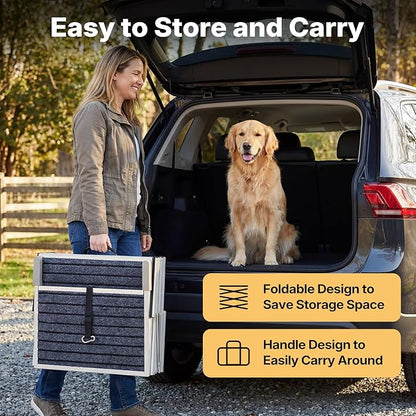 Veehoo Extra Wide Dog Steps for Car Truck SUV Foldable, 5 Steps Lightweight Aluminum Dog Stairs for Injured Senior Large Dogs 20" Wide, Folding Pet Ramp Ladder with Non Slip Surface, up to 170lbs