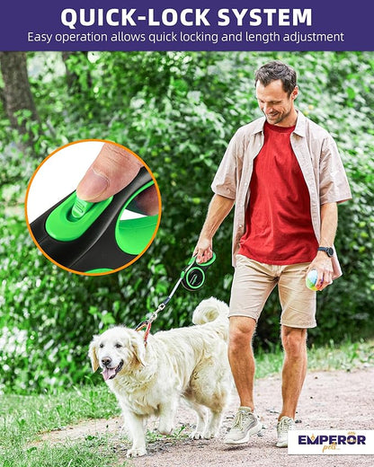 Emperor Pets 16 Feet Retractable Dog Leash Small Dogs - Up to 44lbs, Heavy Duty Leash Retractable 16 ft, Dog Leashes for Small Breed Dogs -GN16S