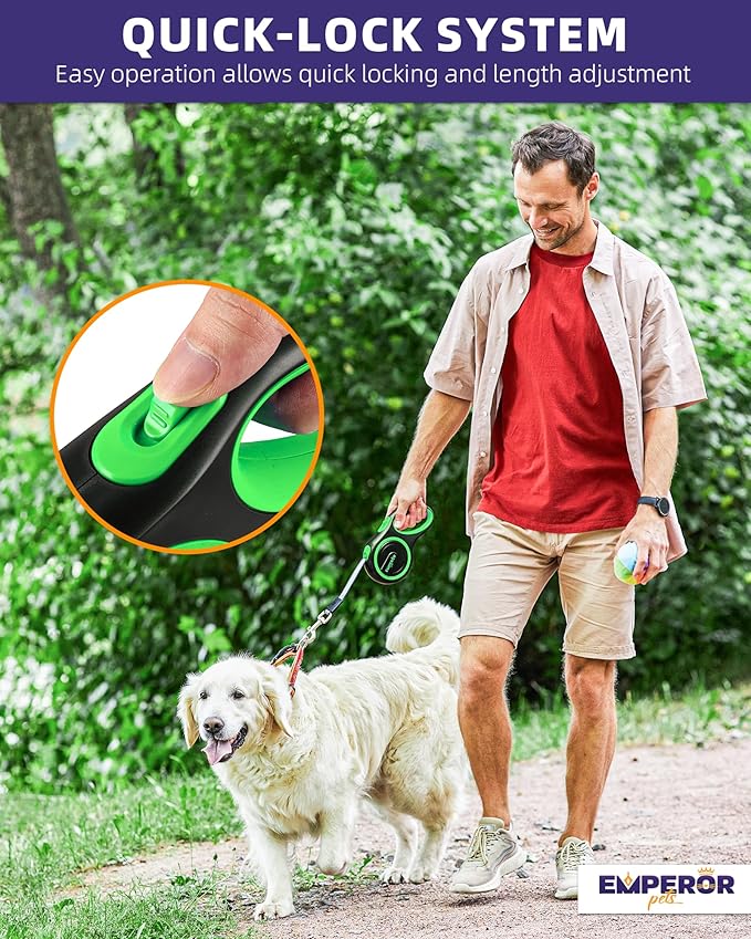 Emperor Pets 16 Feet Retractable Dog Leash Large Dogs - Up to 110lbs, Heavy Duty Leash Retractable 26 ft, Dog Leashes for Large Breed Dogs -GN16
