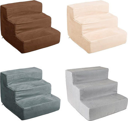 Dog Stairs for Small Dogs - 3-Step Dog Steps for High Bed and Couch - Pet Stairs with Nonslip Bottom, High-Density Foam, and Removable Washable Cover - Cat and Dog Furniture by PETMAKER (Brown)