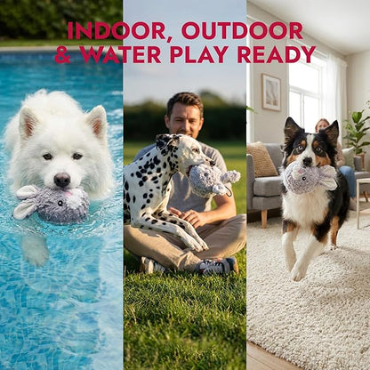 Pet Lou 4 Inch Squeaky Rabbit Dog Plush Toy, Stuffing-Free Soft Plush, Durable Bouncy Squeaker Ball, Floats in Water, for Small & Medium Dogs
