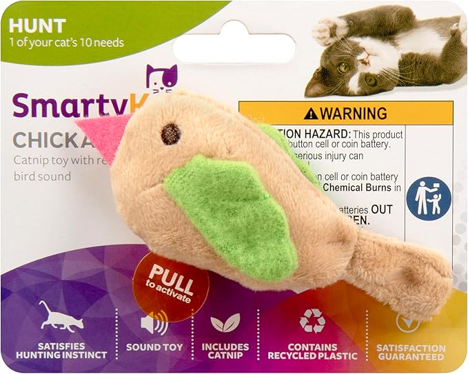 SmartyKat Chickadee Chirp Electronic Sound Cat Toy, Contains Catnip, Battery Powered - Light Brown, One Size