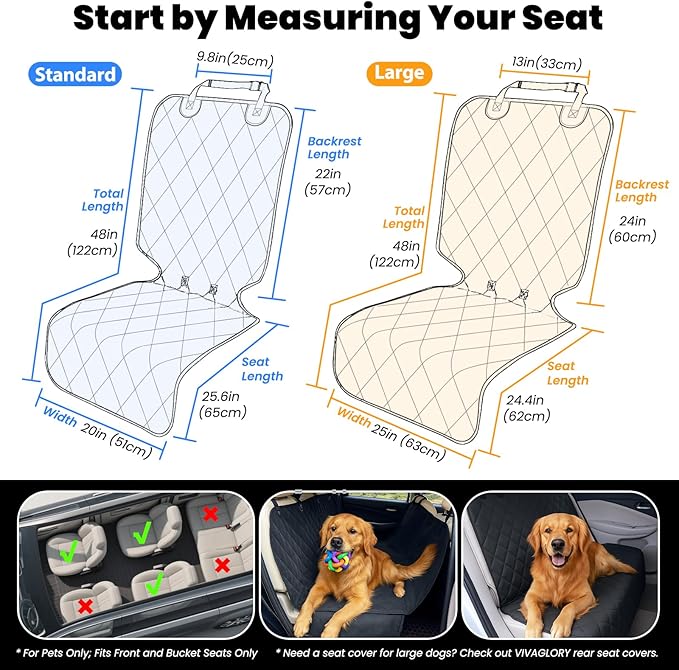 VIVAGLORY Dog Front Seat Cover Seatflex Car Seat Protector for Dog, Car Cover for Pet, Front Single Bucket Captain Chair Protector, Standard, Black, 2Pack