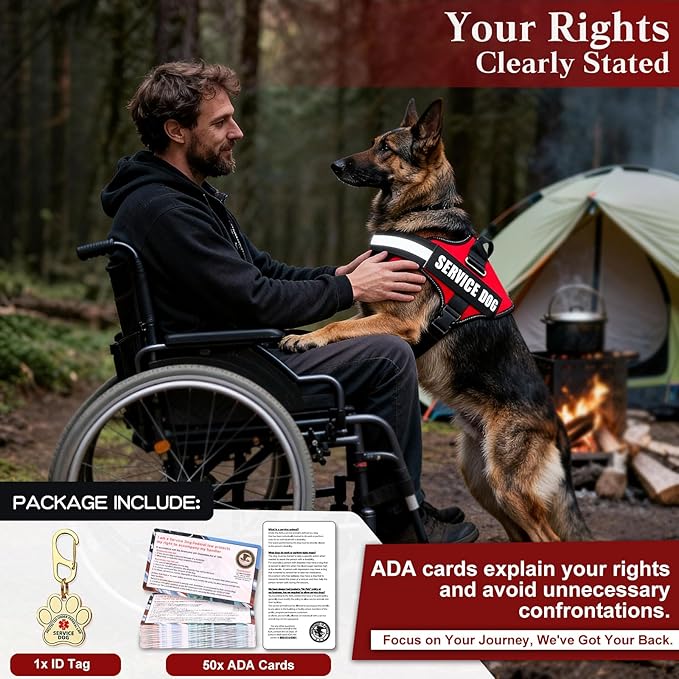 Service Dog Vest, ID Tag + 50 ADA Information Cards, Service Dog Harness in Sizes X Small to XX Large, Ruggedized Metal Tag, 2-Sided Service Animal Information Cards, ESA Accessory Set X-Large