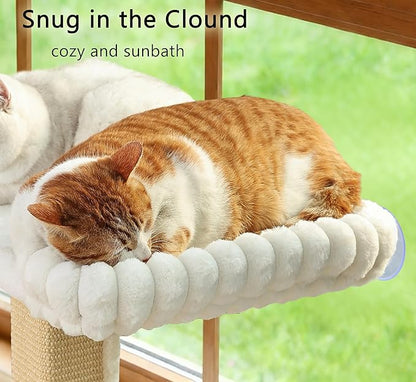 Cat Scratching Post with Large Window Perch - SnugCloud Ultra Soft Bed with Bolster,Adjustable 47" Tall Sisal Scratcher Tree for Maine Coon Big Cat Climbing, Naping and Overlooking