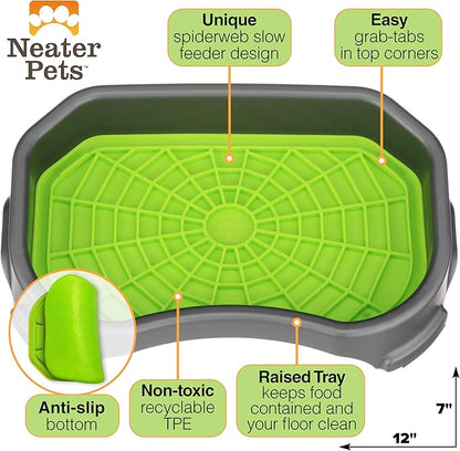 Neater Pets Neat-LIK Dog Lick Mat w/Mess-Proof Tray, Lick Mat for Dogs, Cats, Puppy, Reduces Anxiety & Boredom, Peanut Butter Slow Feeder, Interactive Treat Licking Pad (Purple & Green/Gunmetal)