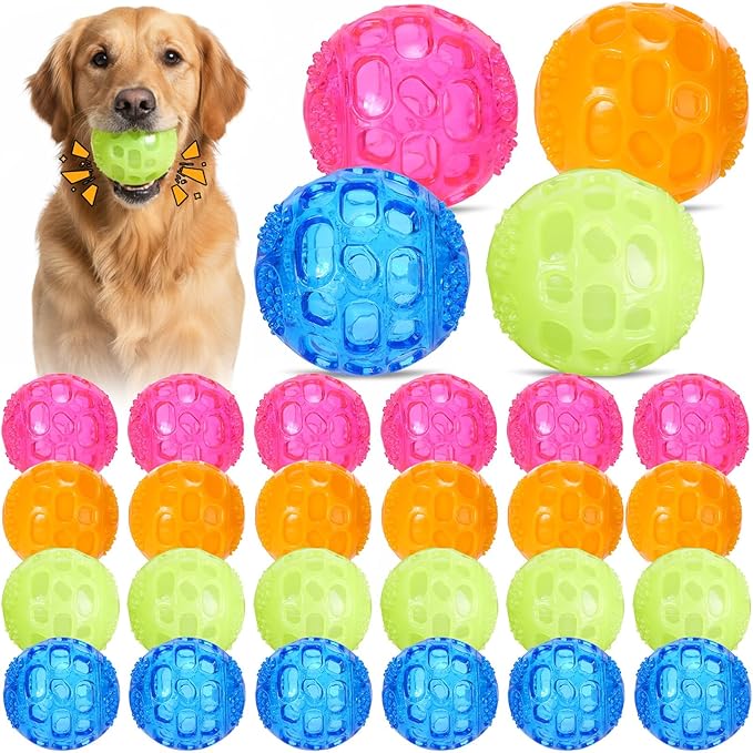 24 pcs 2.36'' Squeaky Dog Toy Balls Rubber Dog Toys for Playing Fetching Retrieving Durable Aggressive Chewers Teeth Cleaning and Training Balls for Medium, Small Dogs Puppy(Bright Color)