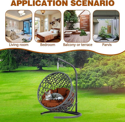 Cat Egg Chair with Stand & Cushion, Cat Swing Bed with Rattan Wicker Appearance, Hanging Chair for Indoor Cats Pet Kitten Puppy Small Dogs (Brown, 19.30 Inch)
