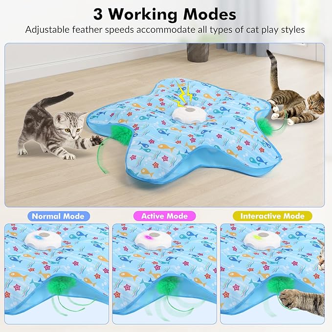 Interactive Cat Toys Rechargeable,Durable Hide and Seek Cat Toys with Moving Concealed Feathers, Automatic Cat Kitten Toy for Indoor Bored Adult Cats