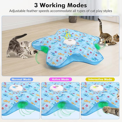 Interactive Cat Toys Rechargeable,Durable Hide and Seek Cat Toys with Moving Concealed Feathers, Automatic Cat Kitten Toy for Indoor Bored Adult Cats
