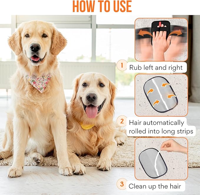 2PCS Upgraded Pet Hair Removal Glove & Pet Bandana; Electrostatic, Reusable Hair Removal for Dogs & Cats, Static Fur Removal Magic Brush, Pet Hair Removal Tool