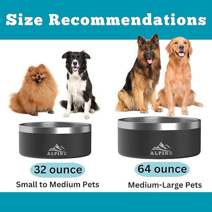 Alpine Set of 2 Stainless Steel Dog Bowls, Non Slip, Metal Pet Bowl for Food and Water, Double Walled Insulated, Rustproof, Dishwasher Safe- 32 Ounces- Sky Blue (AB)