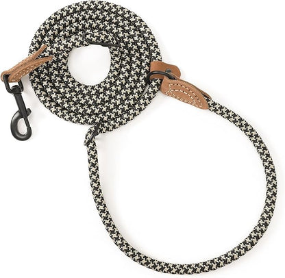Mile High Life Hands Free Dog Leash, Crossbody Waist Leash with Genuine Leather Connection, Multifunctional Adjustable Slip Lead for Dog Walking Running (Black Khaki, 8FT)