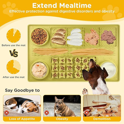 31.5" x 20" Large Multi-Function Dog Food Mat,Silicone Dog Lick Mat, Slow Feeder Mat for Dogs, Pet Mats for Food and Water,Pet Food Mat with Lip to Prevent Spills (Green)