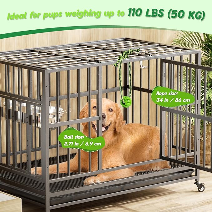 Engaging Chew Toys for Dogs - Puppy Crate Training Aids, Puzzle Treat Dispenser with Rope Ball for Reducing Stress and Anxiety, Compatible with Peanut Butter Treats (Green)