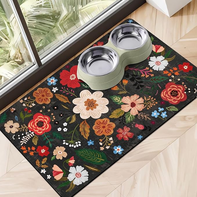 Eco-Friendly Pet Supplies: 16"x24" Absorbent Quick Dry Floor Mat for Dog & Cat Food and Water, Dispenser Mat