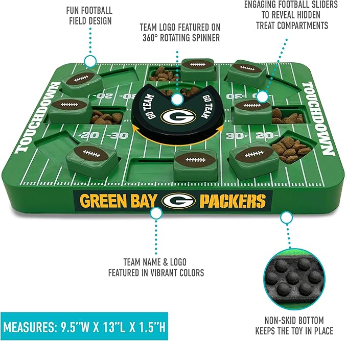 Pets First NFL Green Bay Packers Large Puzzle Toy, New Size, Interactive Dog Treat & Slow Feeding Toy