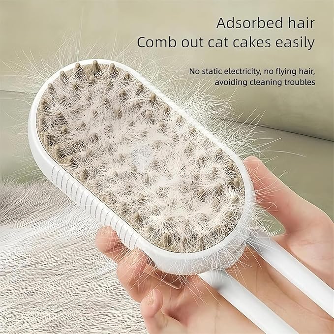 Cloud Care 3-in-1 Self-Cleaning Cat Brush - 360 Rotating Arm, Detachable Silicone Bristle Head (Brown)