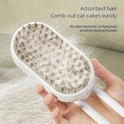 Cloud Care Cat Brush, 2024 Best Cat Steam Brush,Defur Comb for Cats,3-in-1 Self-Cleaning Cat Brush with 360° Rotating Arm, Detachable Silicone Bristle Head (White)