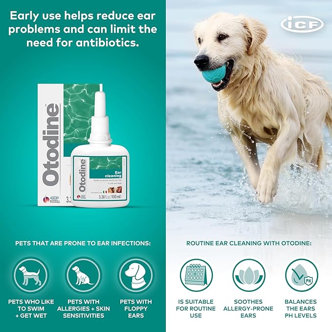 Otodine Dog Ear Cleaner Solution Drops for Itchy Ears, Infections, Head Shaking, Scratching, Wax, Debris & Odor - Tris-EDTA Flush - Gentle & Safe for Cats & Puppies - 100ml