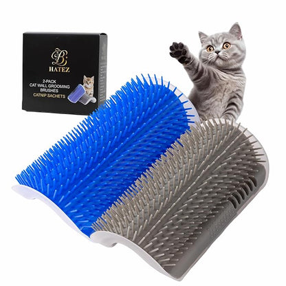 Extended 6.1 Inch Cat Self Groomer 2 Pack Corner Wall Brushes with Catnip, Adhesive & Screws, Cat Face Massager Comb for Indoor Cats, Wall Mounted Grooming Station, Durable & Easy to Clean