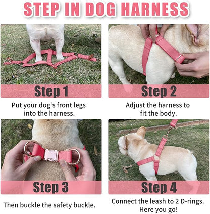 Soft Leather No Pull Dog Harness - Adjustable Step in Dog Harness with Rose Gold Heavy Duty Metal Buckle, Freedom Nylon Dog Halter Vests for Small Medium Large Dogs Easy Walking Training L, Dark Pink