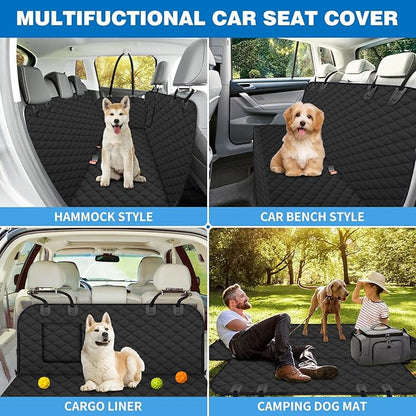 WoofKnows(54" W x 56" L, Black Scratch Prevention Dog Car Seat Cover for Back Seat Waterproof Dog Hammock for Car with Mesh Window Durable
