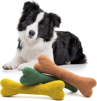 Glaciart One Felted Wool Dog Chew Bone (3 Pcs)| Durable Dog Chew Toy, Puppy Chew Toys for Teething & Dog Teeth Cleaning | Pet Toys Fetch Games & for Anxiety/Boredom | Great for Small or Medium
