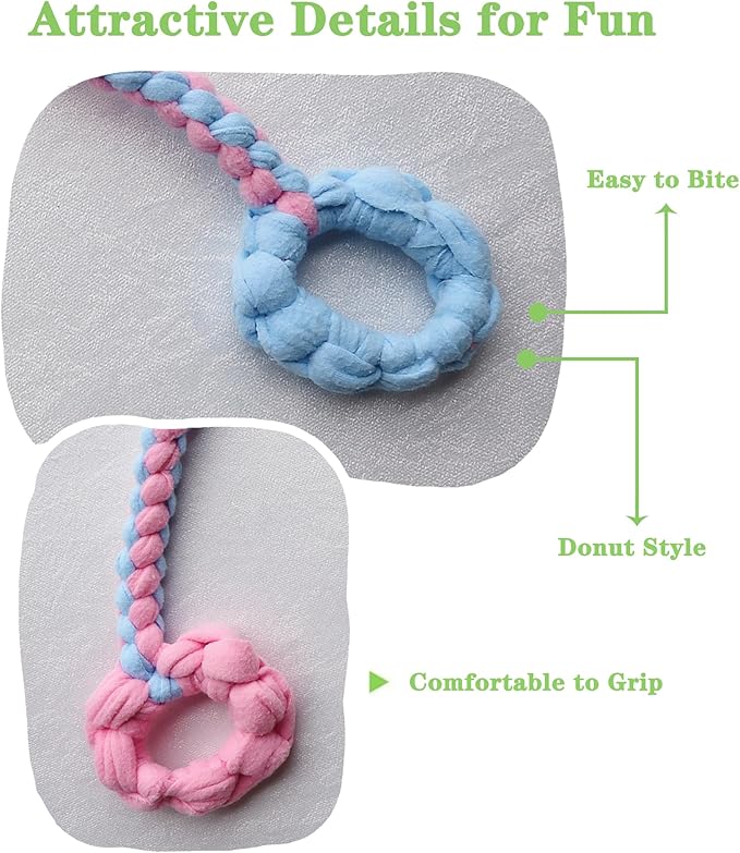 Baba&Nana Braided Fleece Dog Tug Toy, Assorted Colors Dog Rope Toy with Ball, Interactive Tug of War Dog Toy for Large & Medium & Agility Dogs (Pink/Blue-Donut Style)