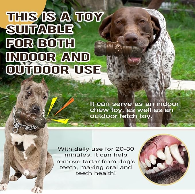 Indestructible Squeaky Dog Chew Toys for Aggressive Chewers, Food Grade Material, Tough Durable Dog Toys for Medium Large Breed (Brown)