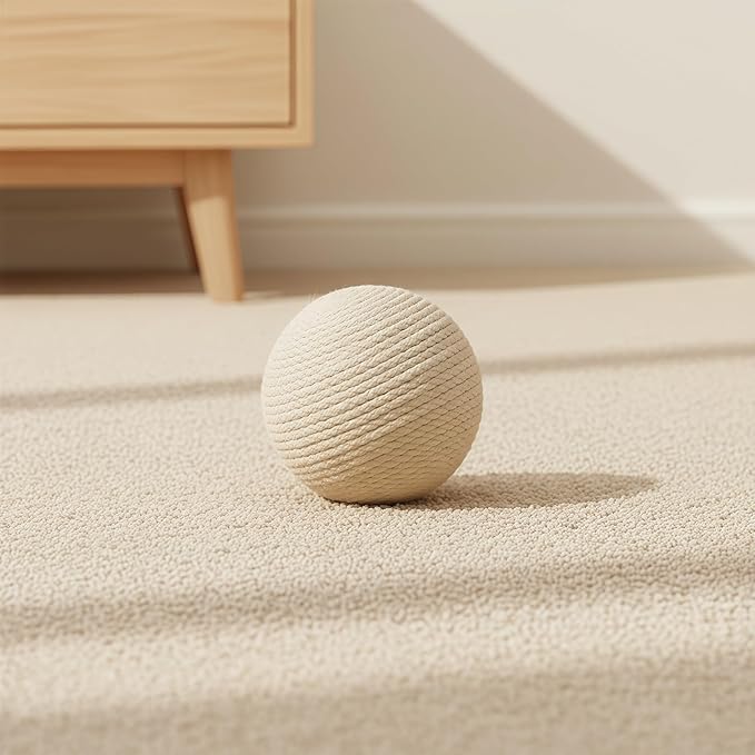 4-Inch Sisal Cat Toy Balls with Crinkle Sound | Indoor Cat Toys for Teething, Claw Sharpening & Play | Large Size Prevents Rolling Under Furniture (White)