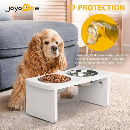 Elevated Dog Bowls, Waterproof Raised Dog Bowl for Medium Dogs, HIPS Poly Lumber Stand with 2 Stainless Steel Bowls, Indoor & Outdoor Use (7'' Tall-40 oz Bowl, White)