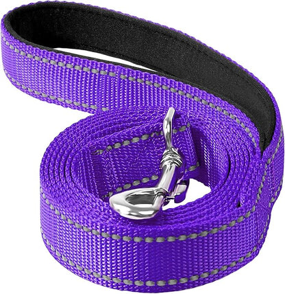 Reflective Dog Leash 6ft Soft Padded Handle Nylon Lead for Small & Medium Dogs, Durable Walking Training Leash for Night Safety (Purple,3/4Inch Wide)