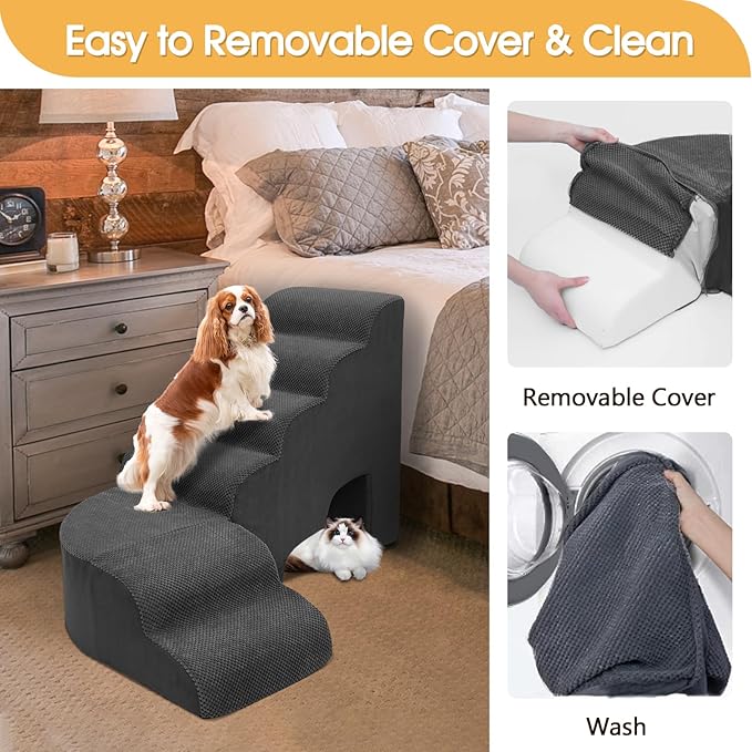 Dog Stairs for High Beds, 6 Steps Soft Foam Pet Stairs for Bed 27-30 inches, L Shaped Dog Steps, Non-Slip Sturdy Pet Stairs, 30D Foam Doggie Ramp for Small/Large Dogs/Old Cats
