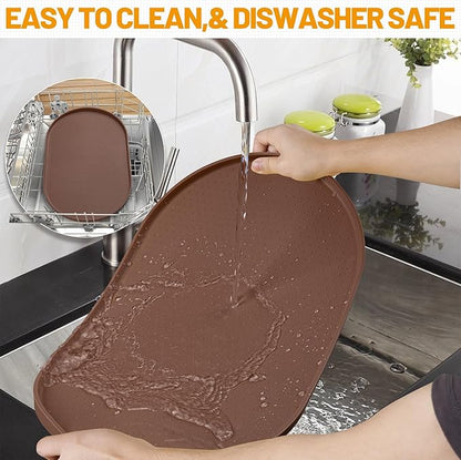 Hubulk 100% Waterproof Silicone Pet Feeding Mat with Raised Edge for Food and Water, Dog Bowl Mats, Cat Bowls Placemat with High Lip Protects Floor for Cats and Dogs (Brown, 32" L x 24" W)